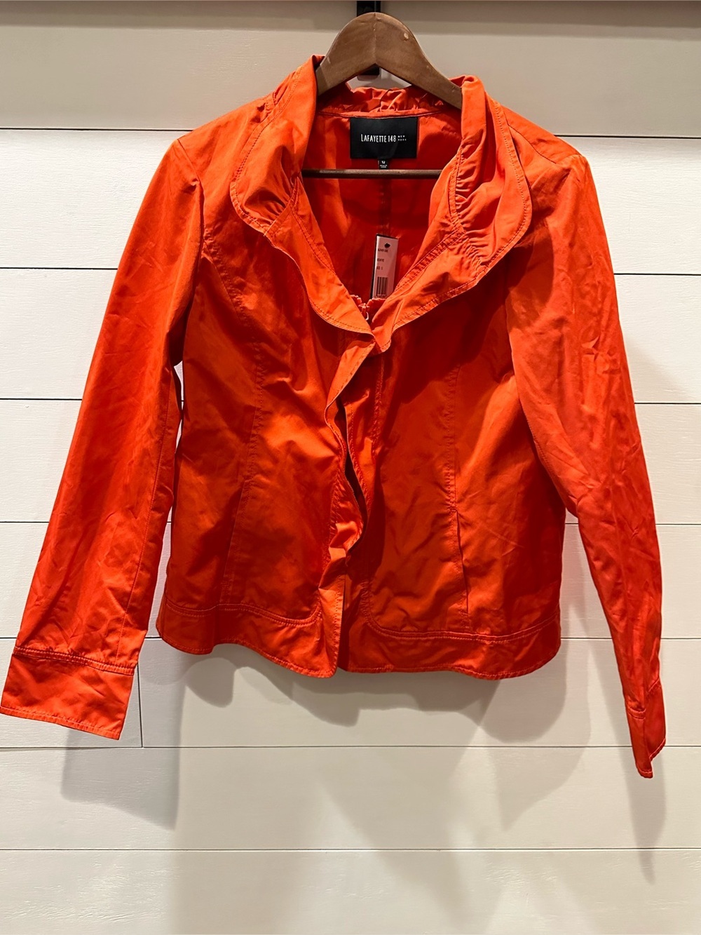 Lafayette 148 Bright Orange Ruffle-Trim Women's Jacket- size 12